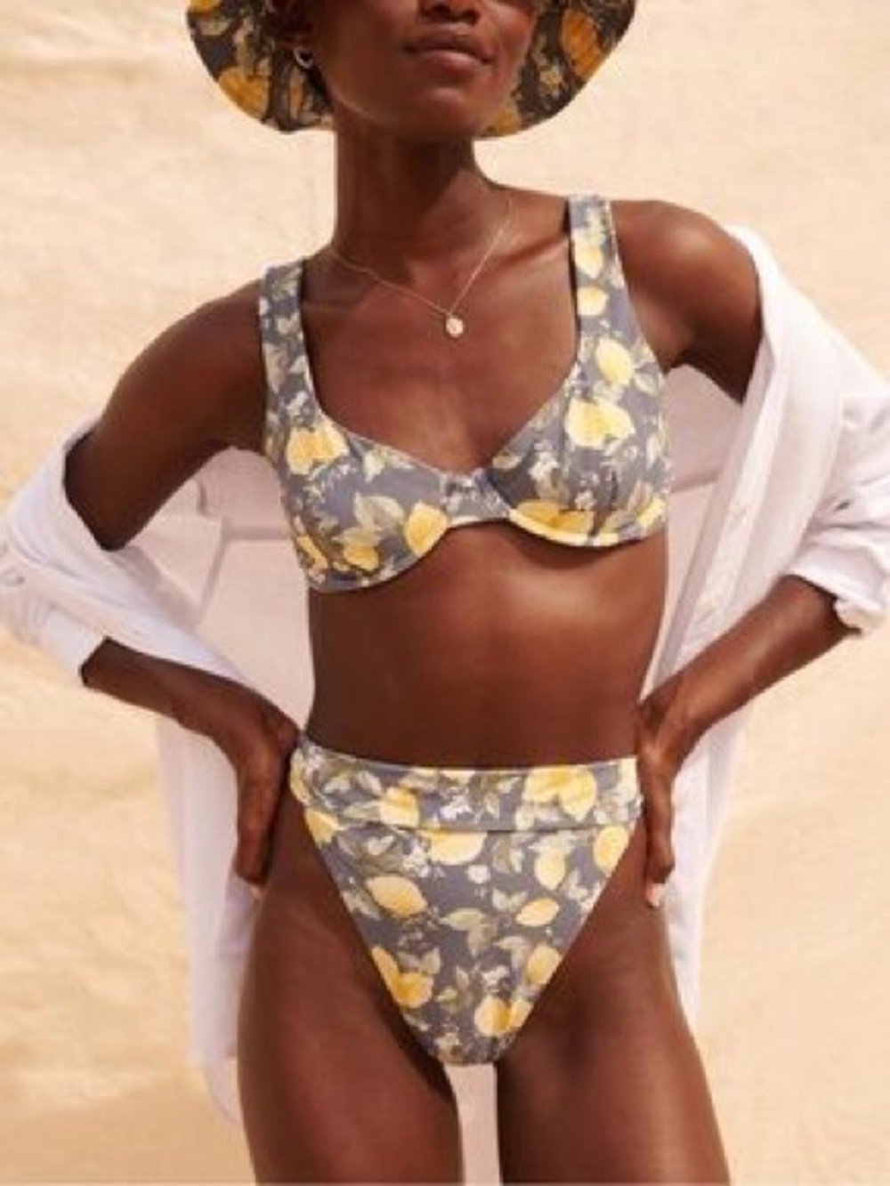 Abercrombie & Fitch High-Waist Lemon Print Bikini Bottoms size Small - Picture 8 of 11
